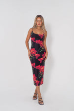 Kingsley Floral Midi Dress - Black