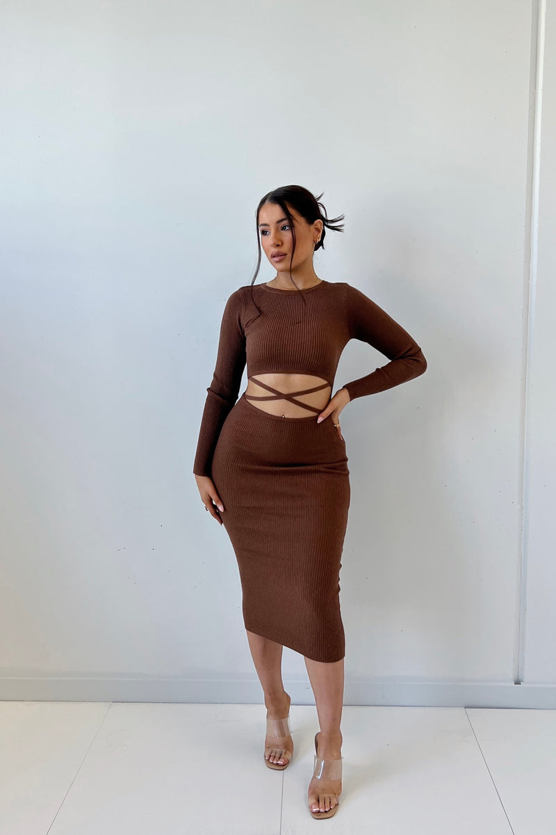 Indiana Midi Dress - Brown
