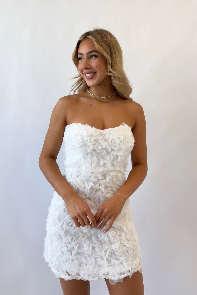 Rosette Mini Dress - White