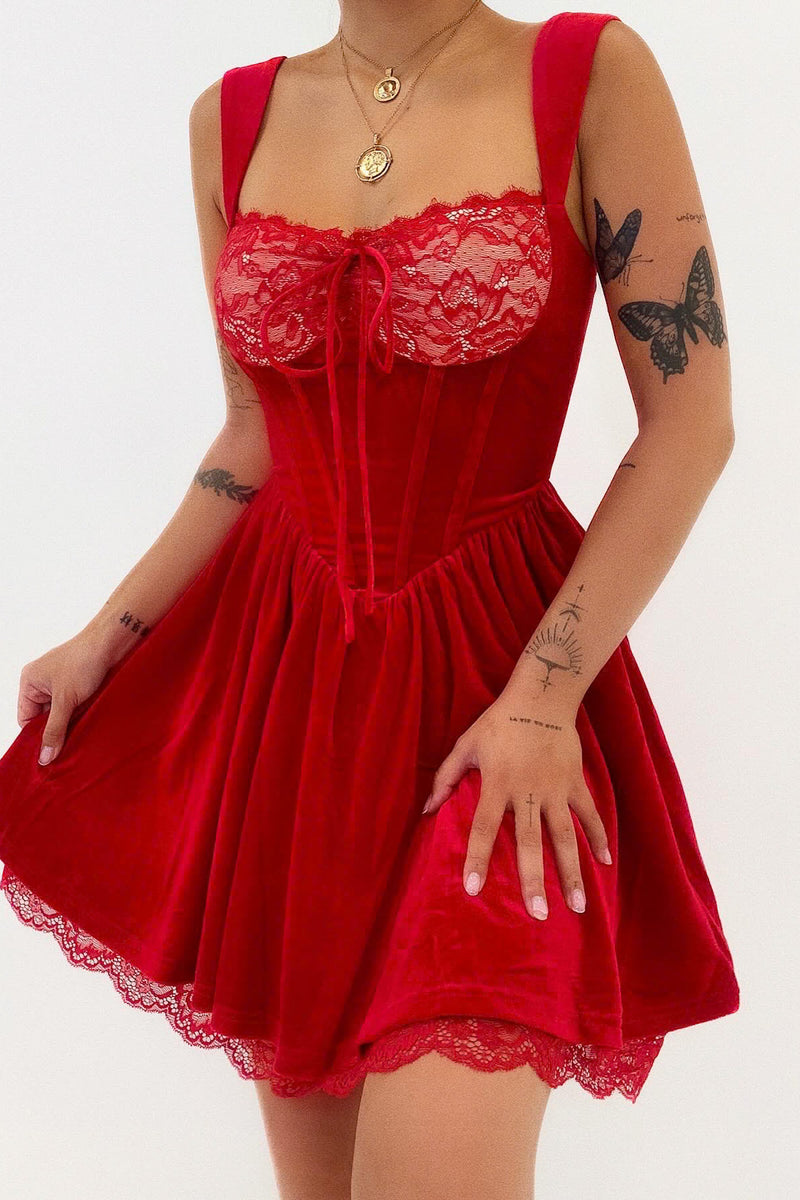Elvissa Velvet Mini Dress - Red