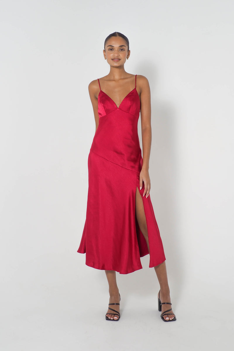 Celina Satin Midi Dress - Wine