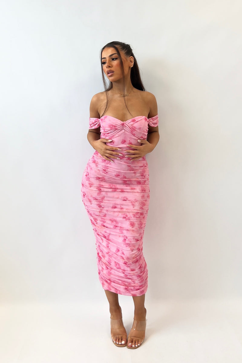 Lilia Midi Dress - Pink Florals