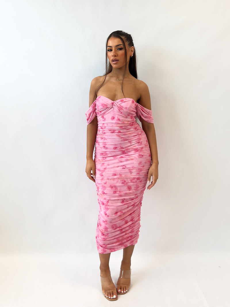 Lilia Midi Dress - Pink Florals