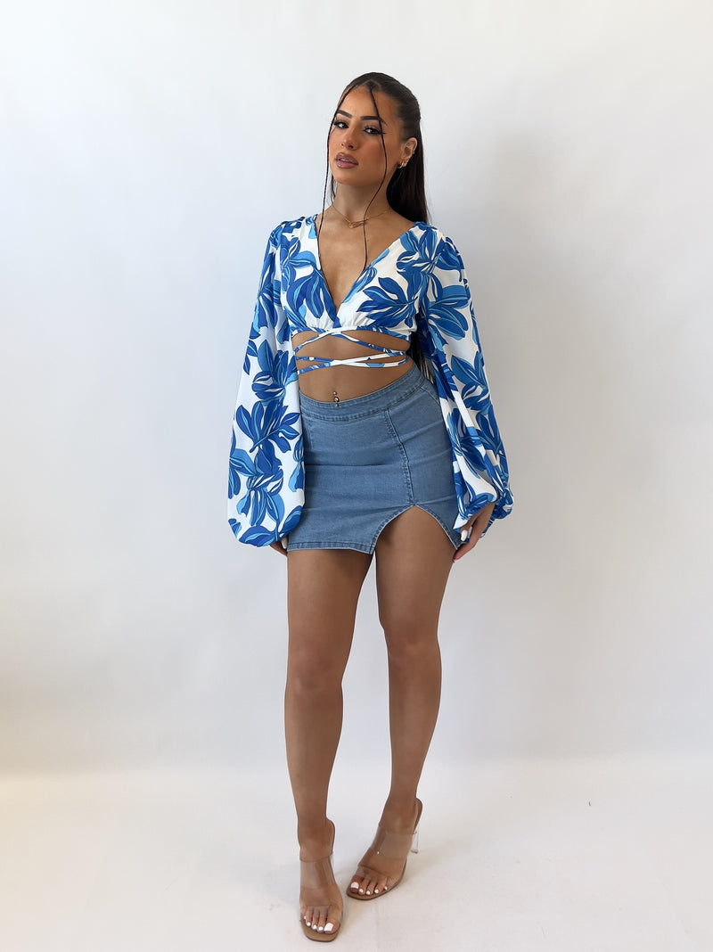 Merci Floral Blouse - Blue