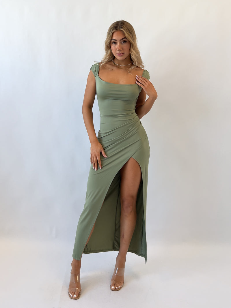 Polly Midi Dress - Khaki