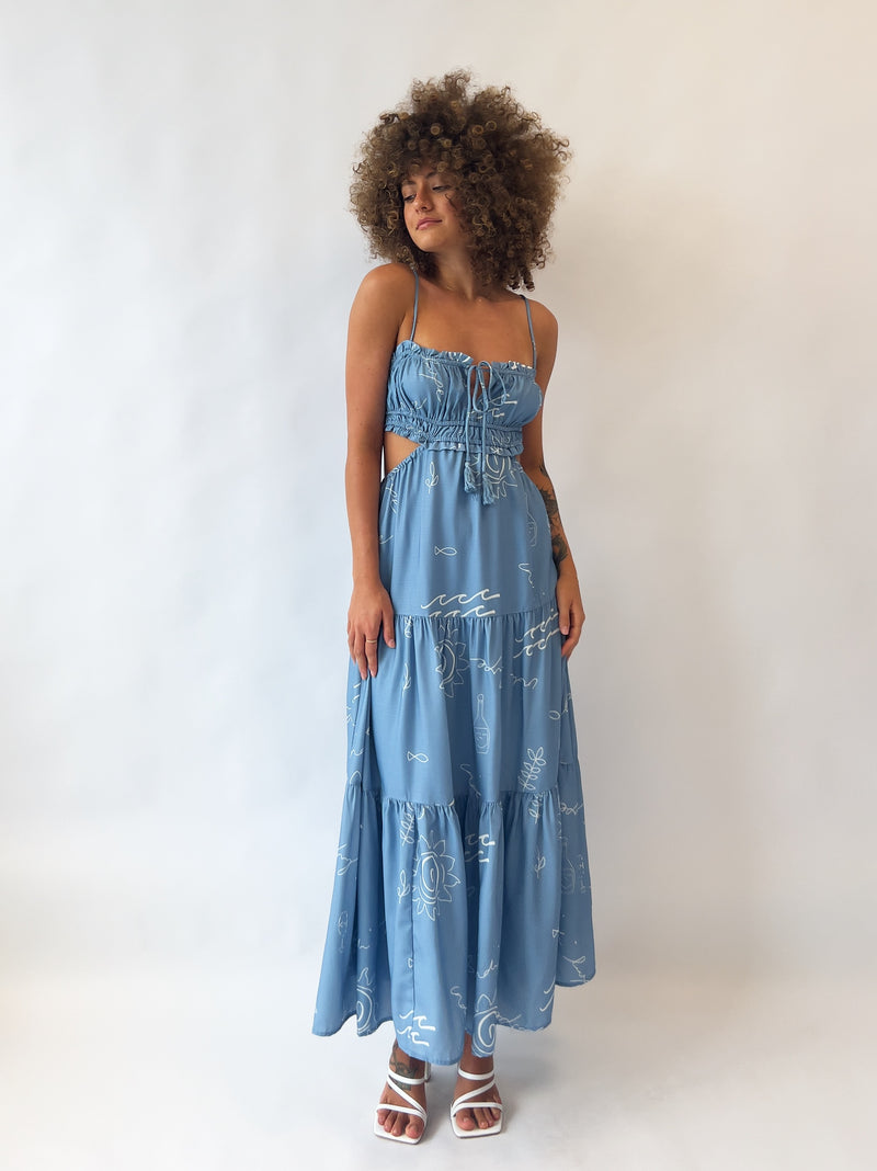 Rochelle Midi Dress - Blue/White