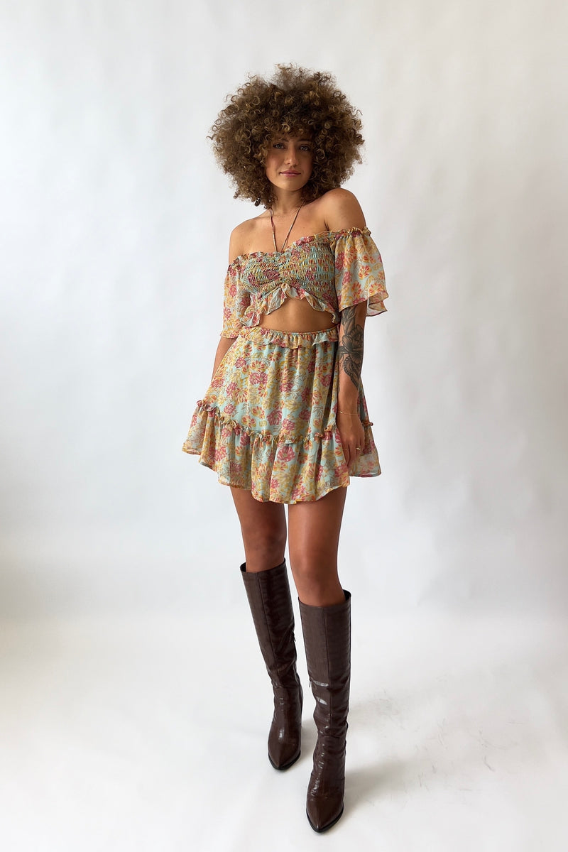 Melissa Floral Mini Dress - Mint