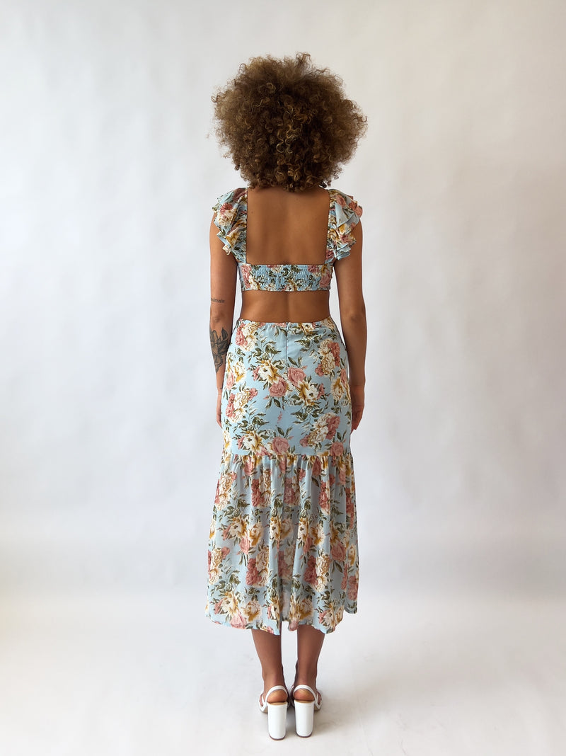 Courtney Floral Midi Dress - Blue