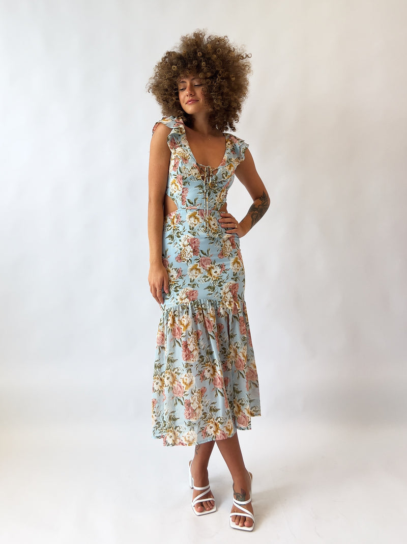 Courtney Floral Midi Dress - Blue