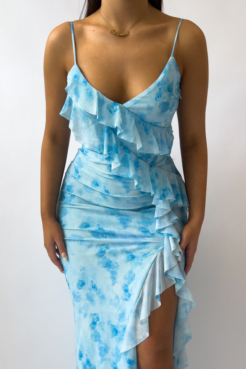 Abigail Midi Dress - Blue Florals