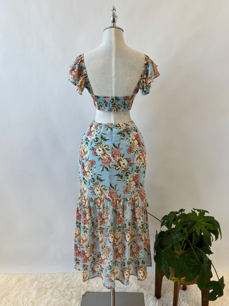 Courtney Floral Midi Dress - Blue