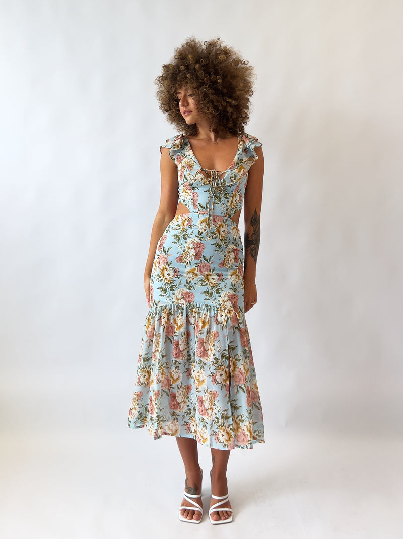 Courtney Floral Midi Dress - Blue