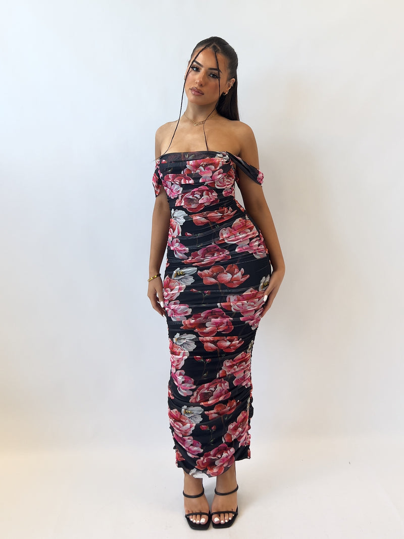 Regan Maxi Dress - Black Florals