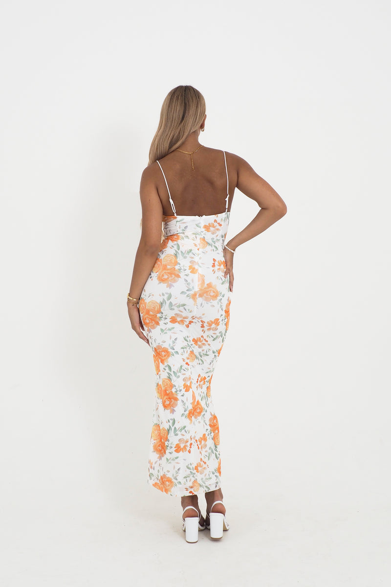 Bloom Floral Maxi Dress - White/Orange