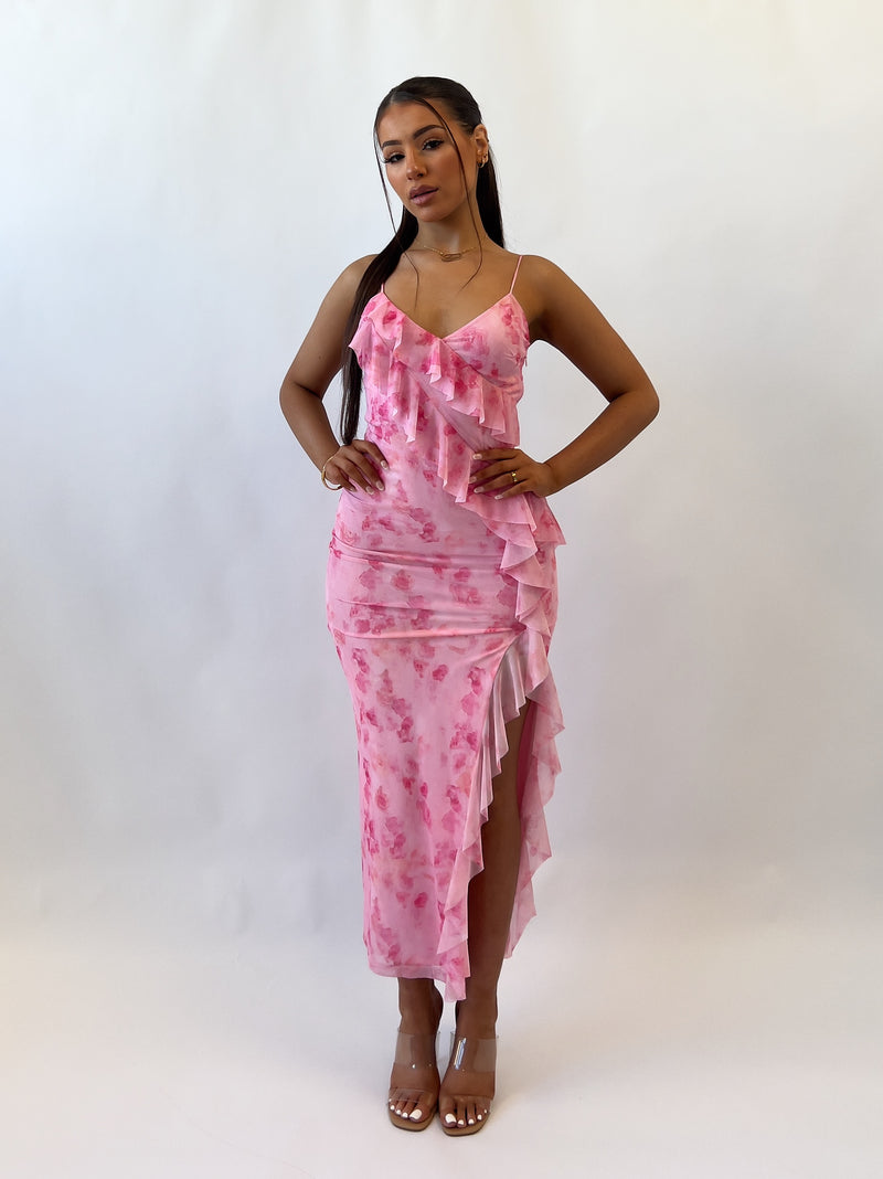 Abigail Midi Dress - Pink Florals