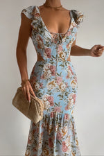 Courtney Floral Midi Dress - Blue