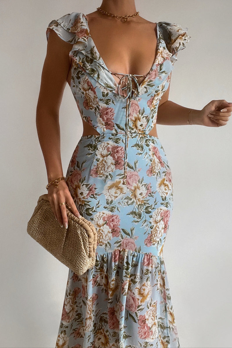 Courtney Floral Midi Dress - Blue