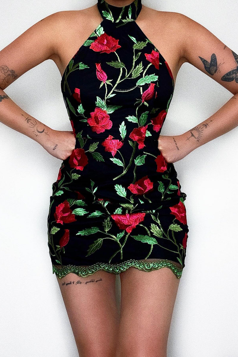 Arlene Floral Mini Dress - Rose/Black