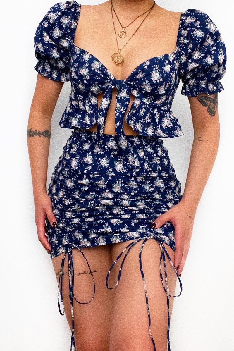Genevieve Floral Mini Dress - Navy