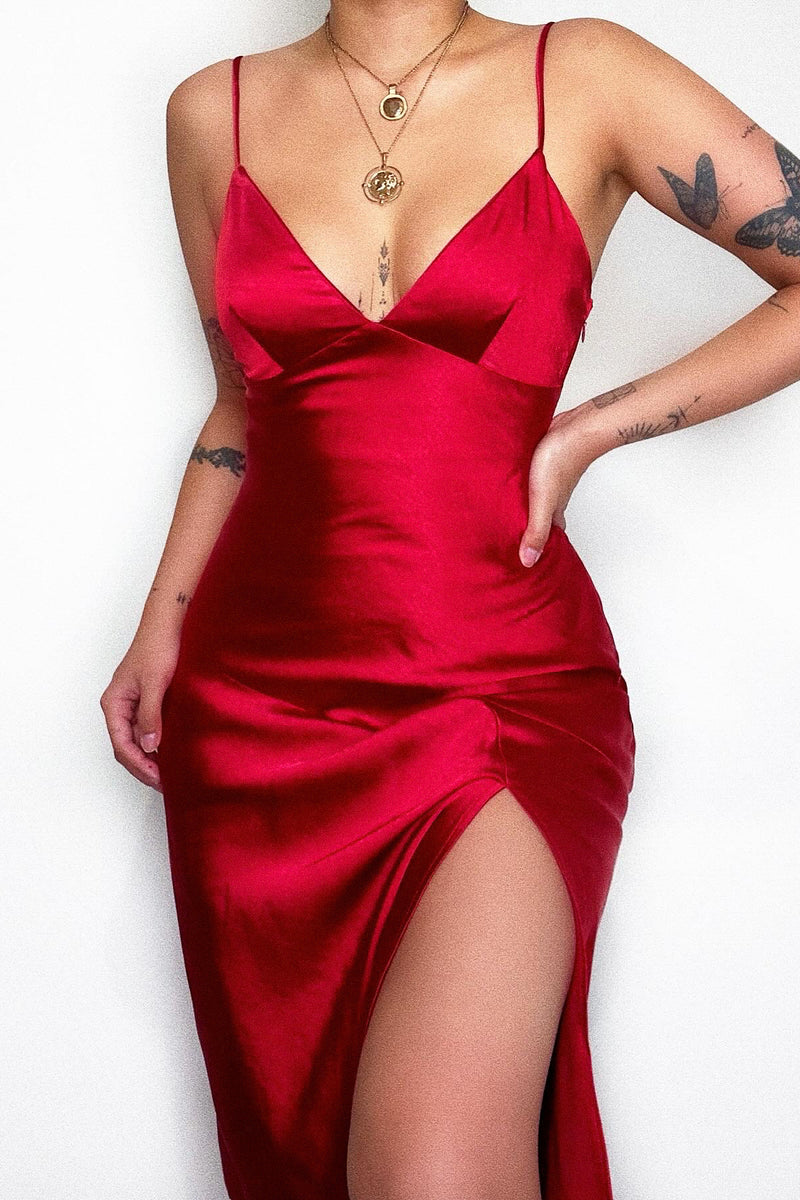 Celina Satin Midi Dress - Wine