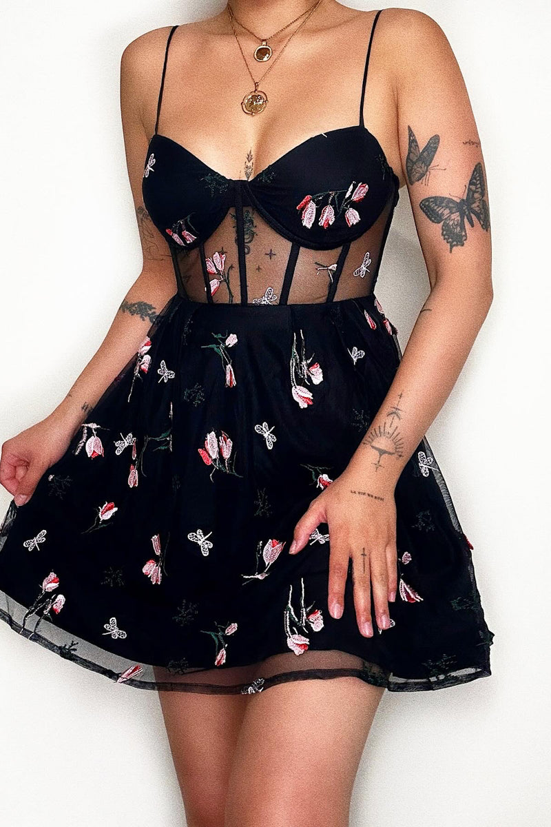 Lover Floral Mini Dress - Black