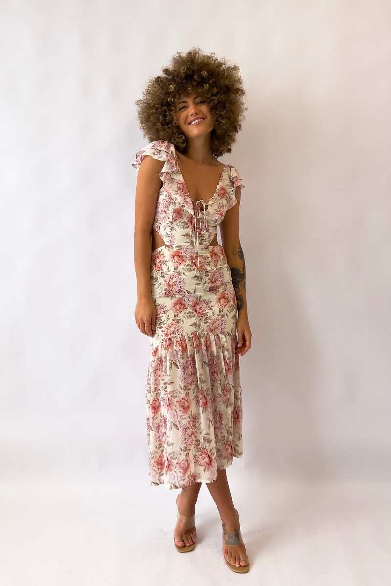 Courtney Floral Midi Dress - Cream