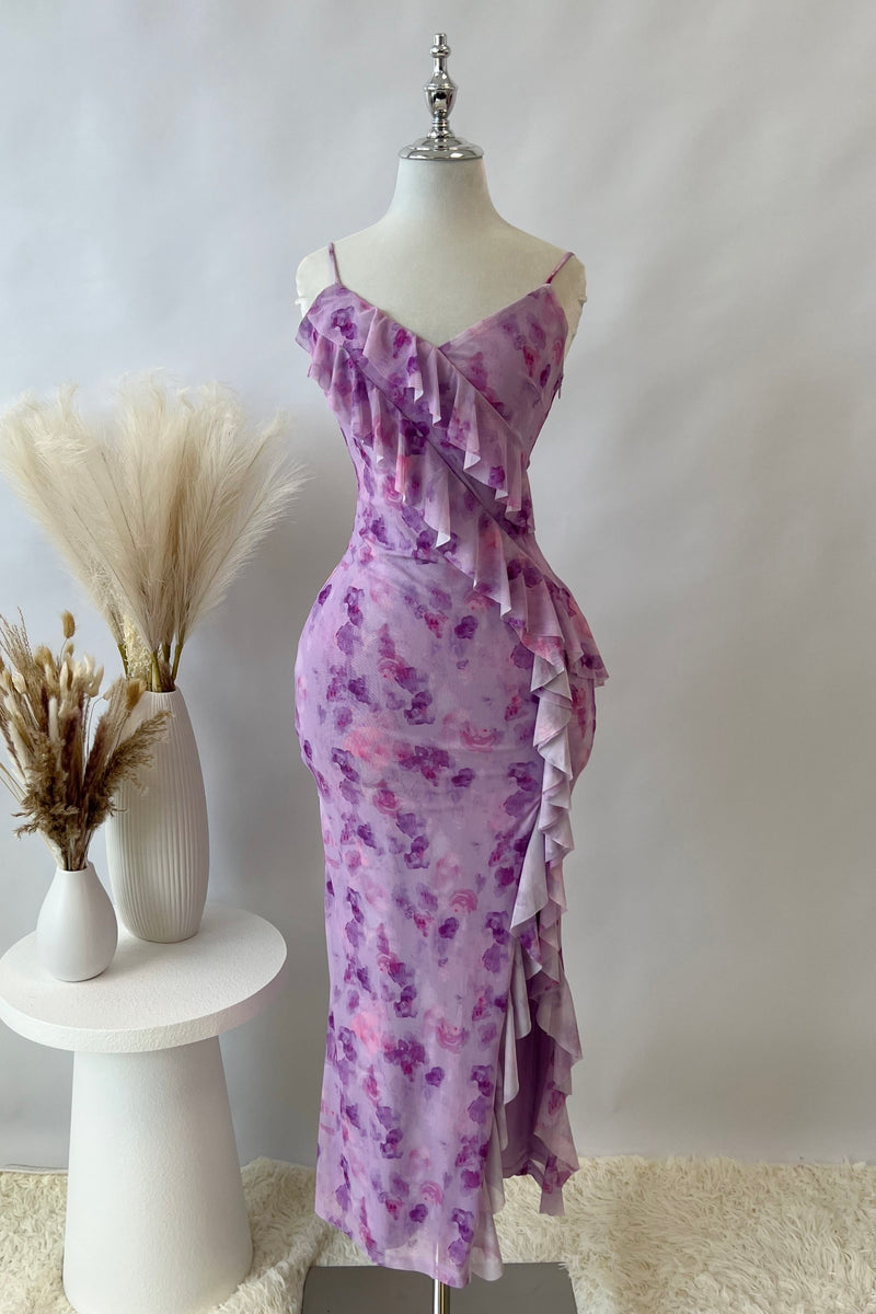 Abigail Midi Dress - Purple Florals