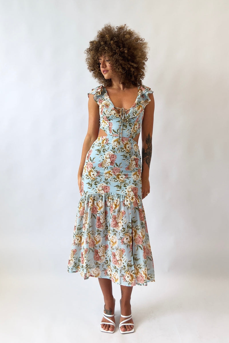 Courtney Floral Midi Dress - Blue