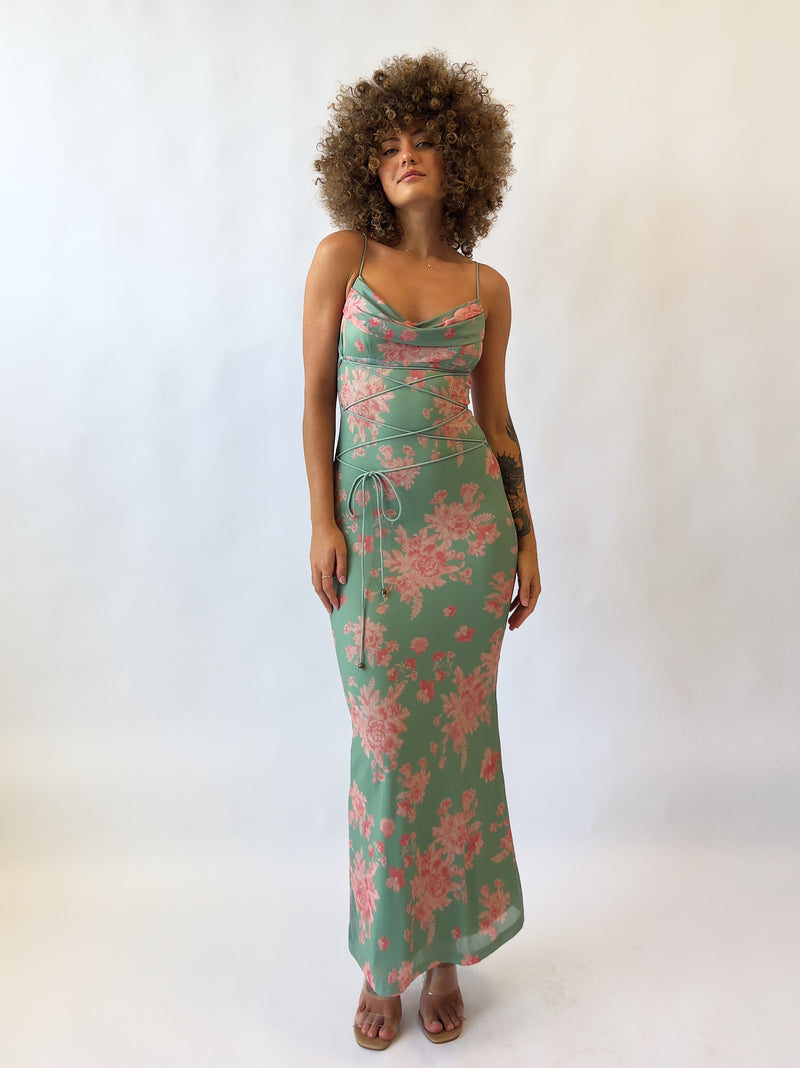 Blossom Maxi Dress - Green/Pink