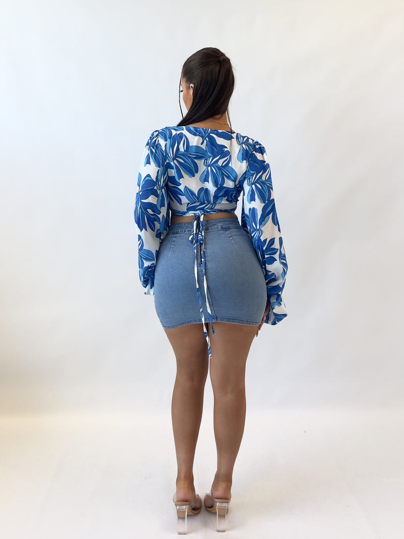 Merci Floral Blouse - Blue