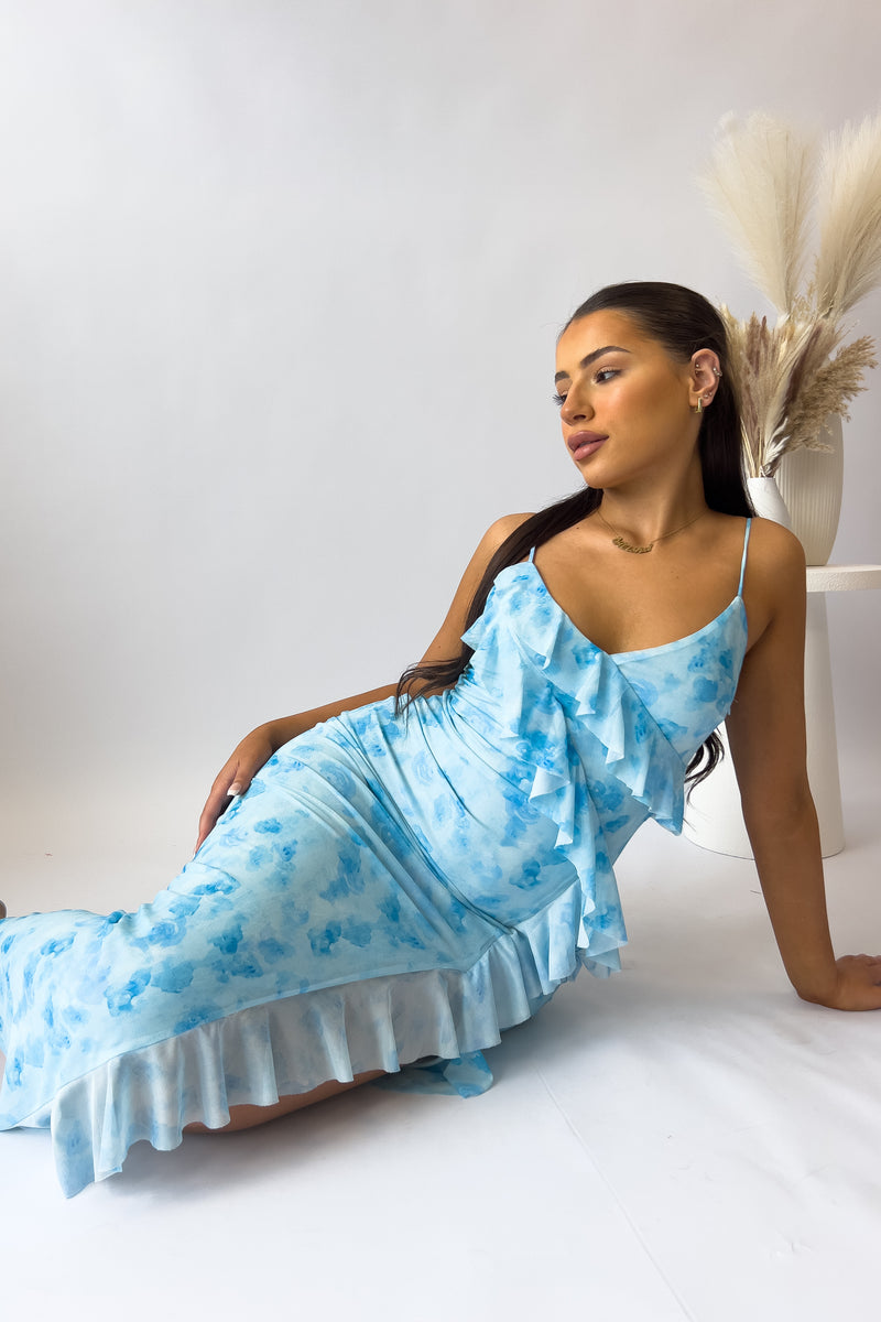 Abigail Midi Dress - Blue Florals