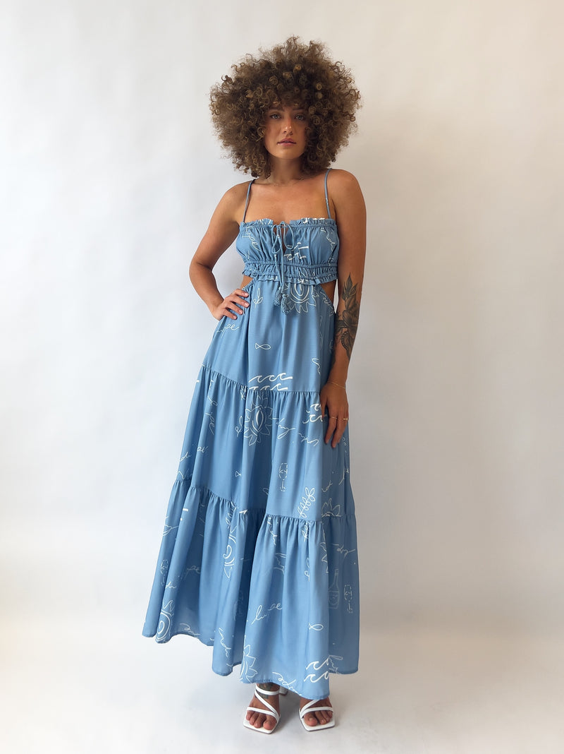 Rochelle Midi Dress - Blue/White