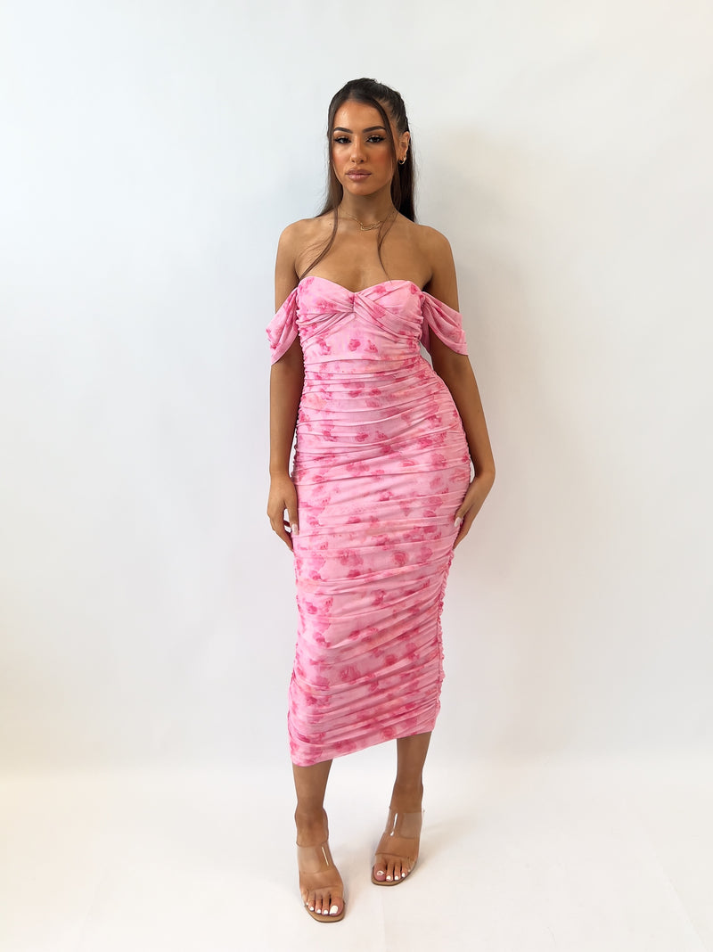 Lilia Midi Dress - Pink Florals