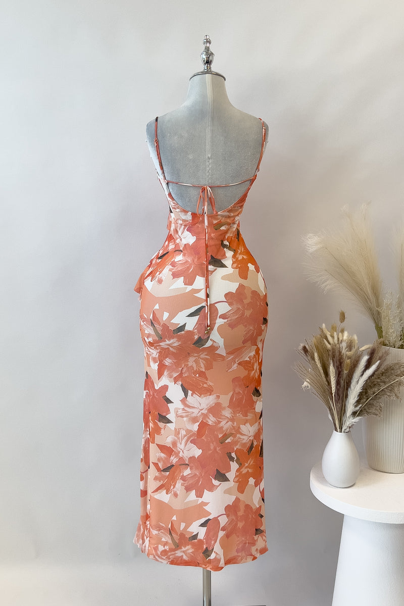 Abigail Midi Dress - Orange Florals