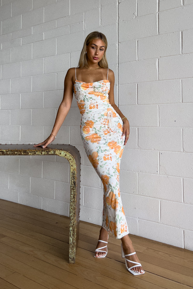 Bloom Floral Maxi Dress - White/Orange (PRE ORDER)