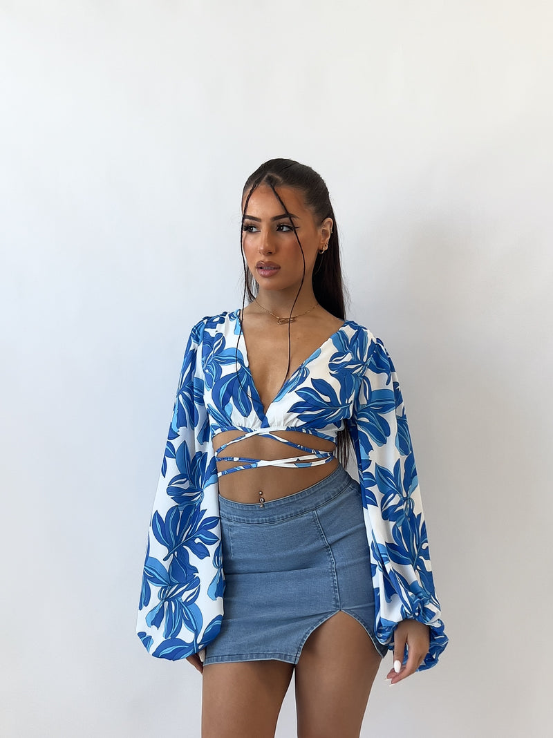 Merci Floral Blouse - Blue