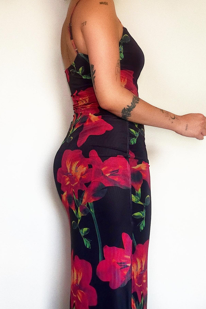 Kingsley Floral Midi Dress - Black