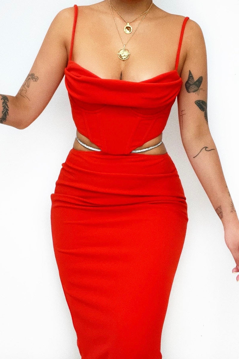 Yena Midi Dress - Red