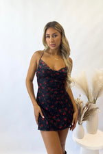 Lucia Floral Mini Dress - Black