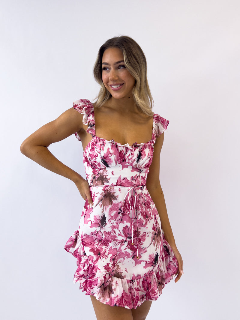 Coralie Floral Mini Dress - Pink