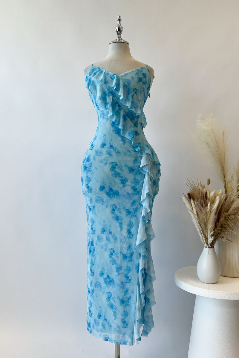 Abigail Midi Dress - Blue Florals