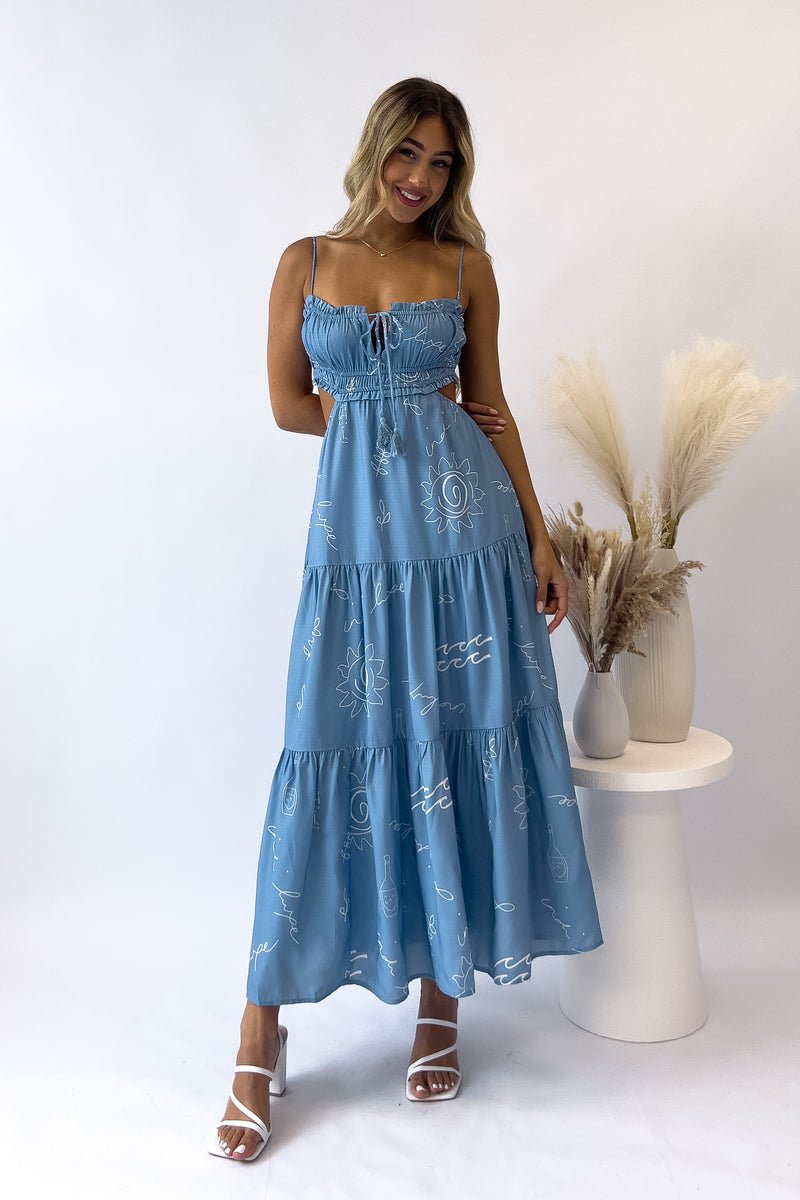 Rochelle Midi Dress - Blue/White