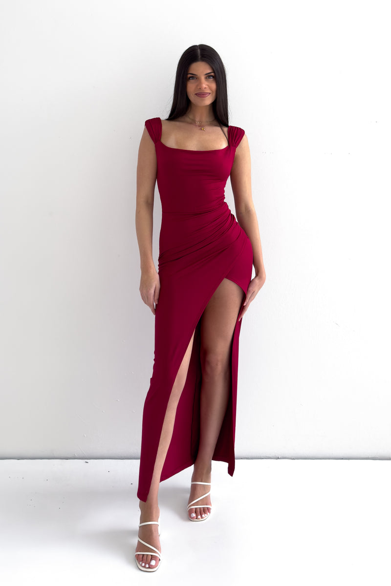 Polly Midi Dress - Wine