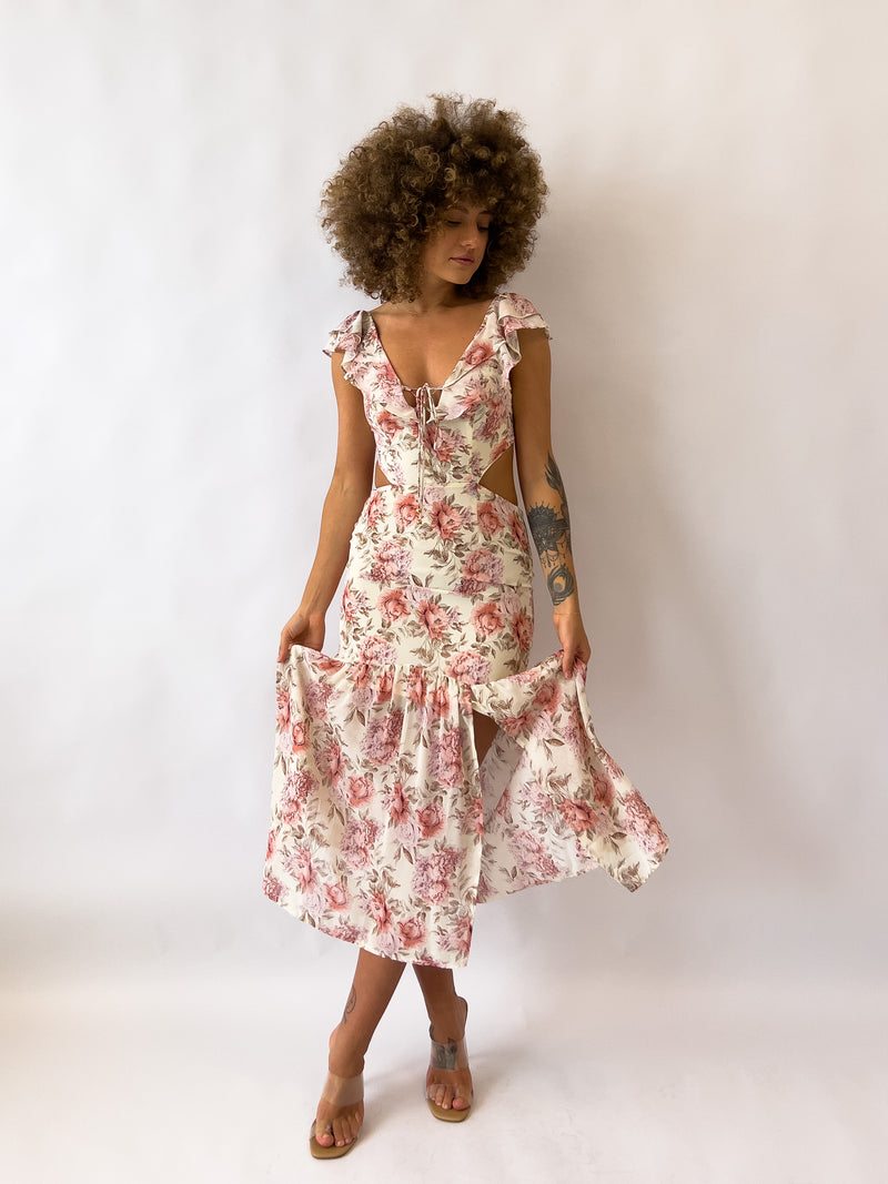 Courtney Floral Midi Dress - Cream