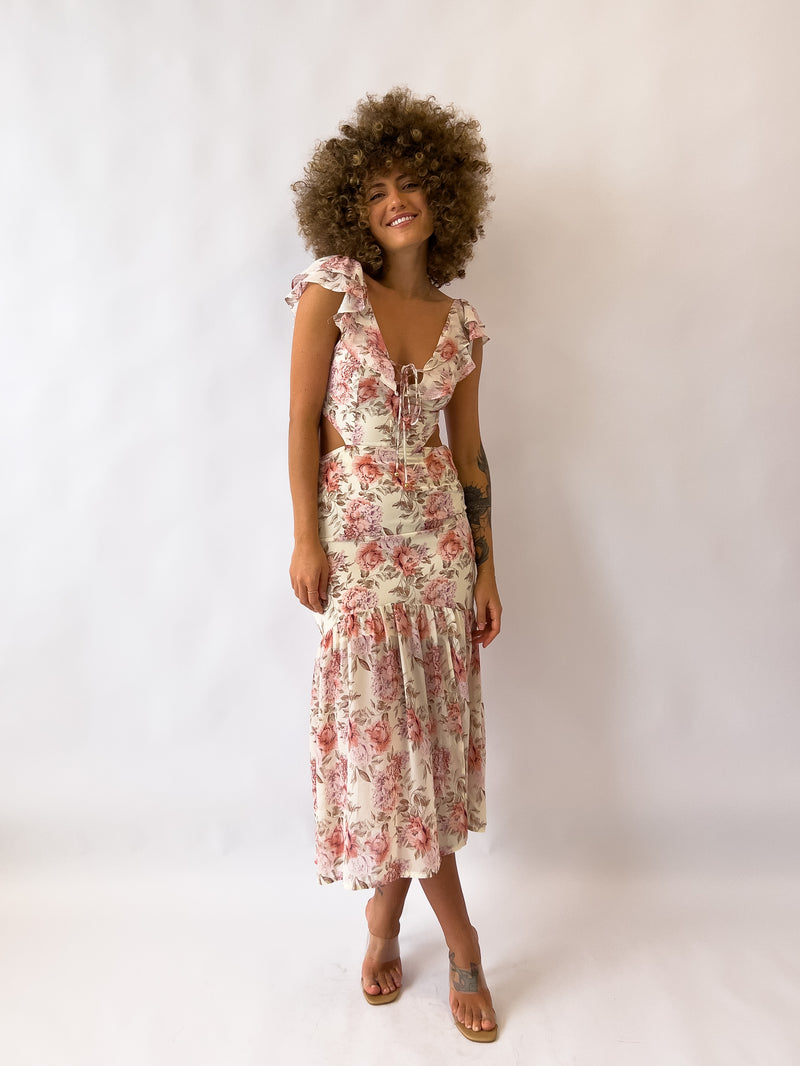 Courtney Floral Midi Dress - Cream