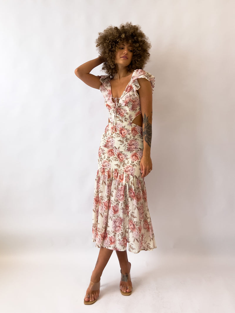 Courtney Floral Midi Dress - Cream