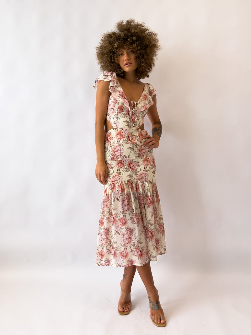 Courtney Floral Midi Dress - Cream