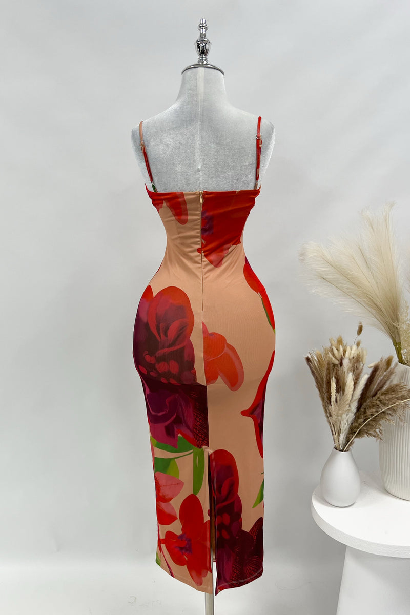 Moana Midi Dress - Red/Beige