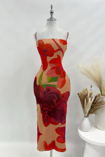 Moana Midi Dress - Red/Beige