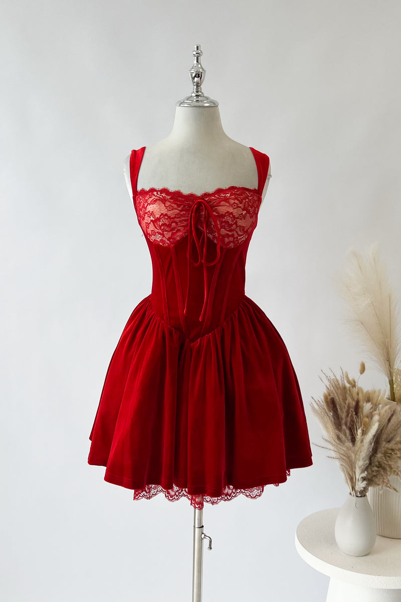 Velvet Lace Corset Mini Dress